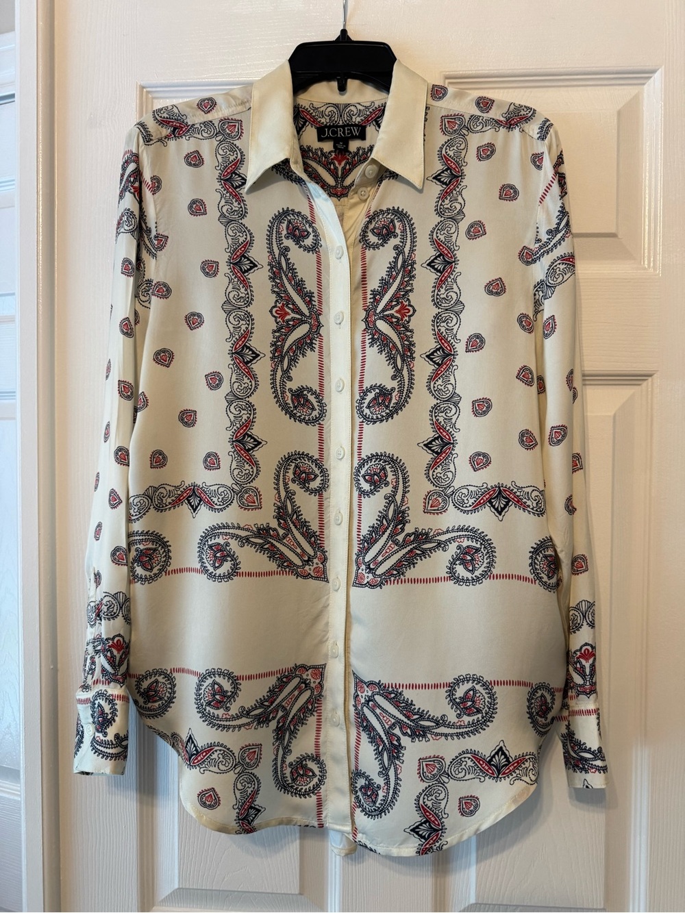 J. Crew Cream Paisley-Print Button-Down Shirt Blouse
